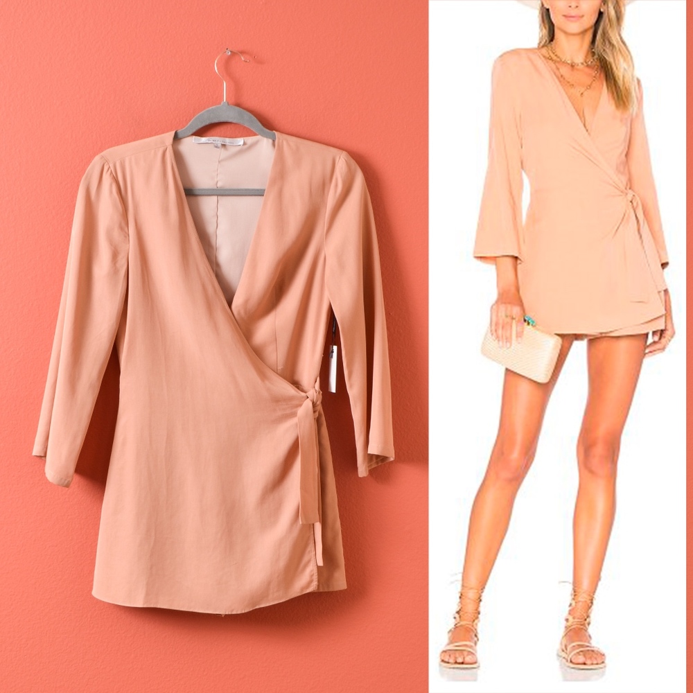 Revolve Lovers & Friends Crush Beige Wrap Long Sleeve Romper S